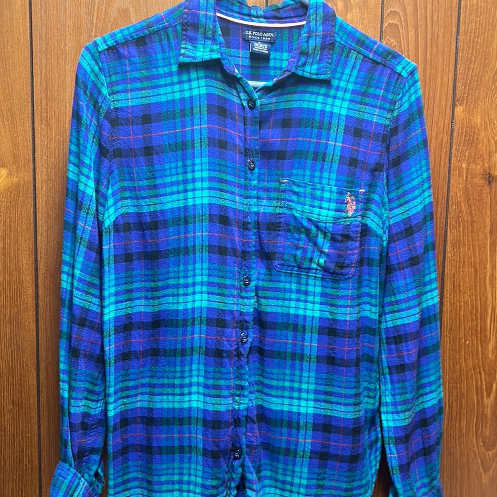 Polo button up flannel women’s size Small